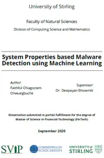 System Properties Based Malware Detection using Machine Learning